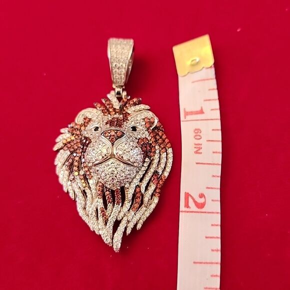 10K White Gold Over 925 Sterling Silver Lion Pendant Charm - Picture 3 of 3